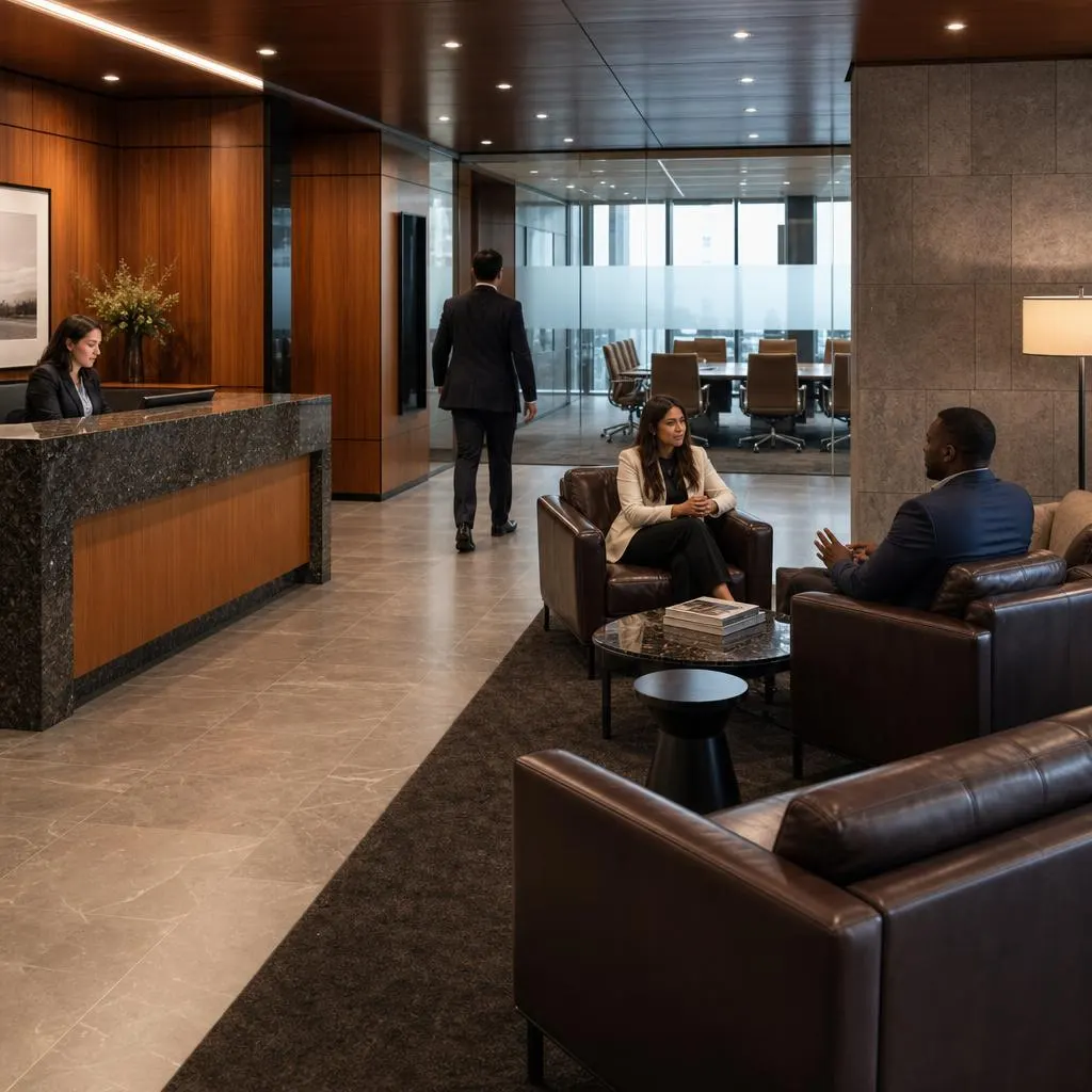Business people meeting in the lobby lounge at the Bay Adelaide Centre