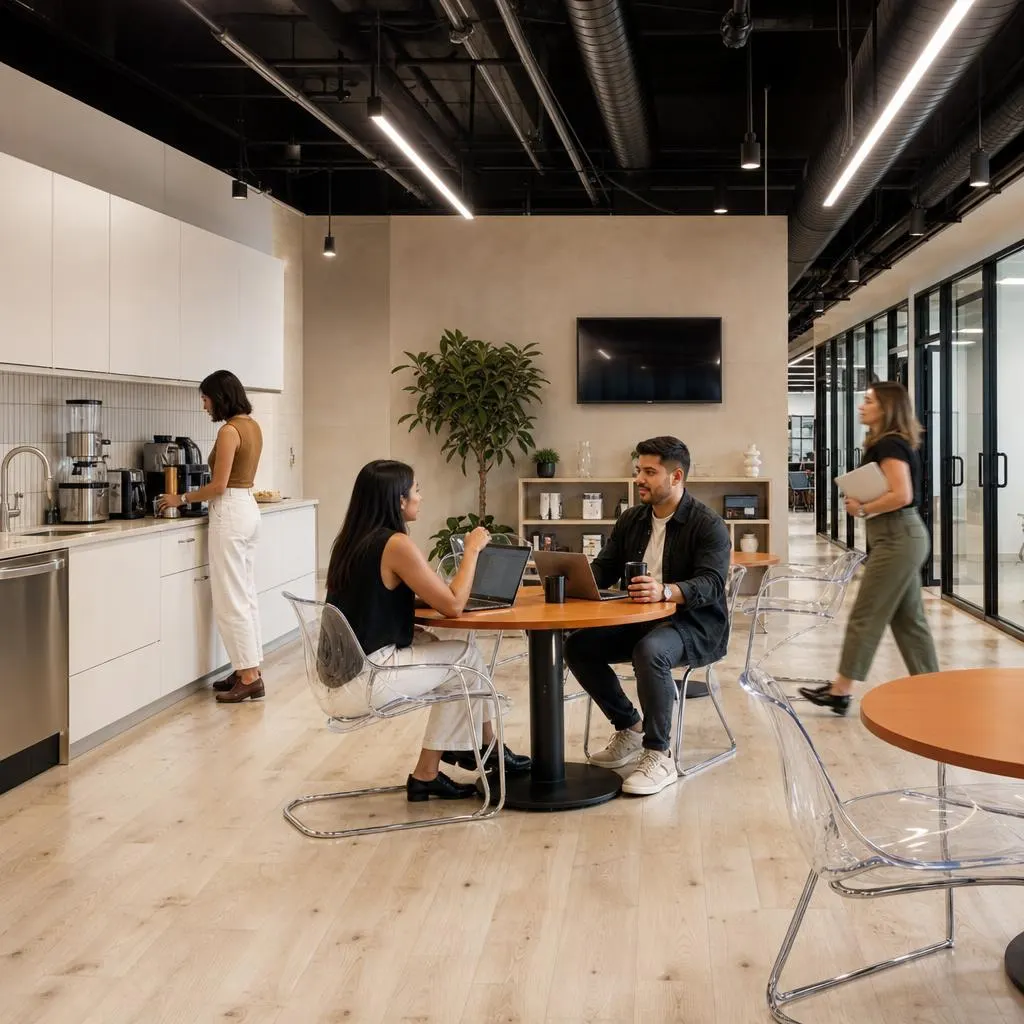 Members working in the coworking lounge at the Blair Centre