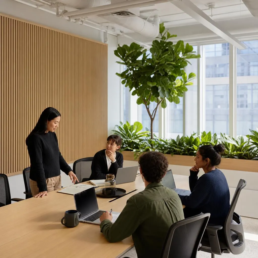 A team meeting in the boardroom at the Collaboration Centre